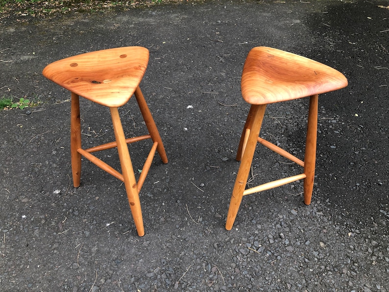 Pair of Wharton Esherick Inspired Wood Stools / Mid Century Modern Stools / Danish Modern / Counter Stool / Barstool / Wood Sculpture image 1