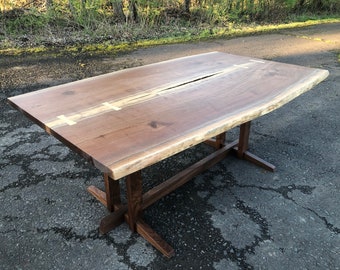 Live Edge Walnut Dining Table - George Nakashima Style Table - Trestle Table - Mid Century Modern - Slab Table  - Conference Table