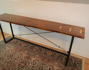 Live Edge Walnut Console Table / Sofa Table / Serving Table / Mid Century Modern / Wood and Steel