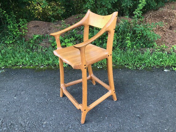 Mid Century Modern Bar Stool / Counter Stool / Hand Carved / Sam Maloof / Danish Modern / Modern Design / Abstract Wood Sculpture
