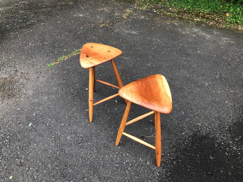 Pair of Wharton Esherick Inspired Wood Stools / Mid Century Modern Stools / Danish Modern / Counter Stool / Barstool / Wood Sculpture image 4