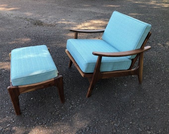 Mid Century Modern Style Lounge Chair with Ottoman / Accent Chair / Upholstered Chair / Danish Modern Chair