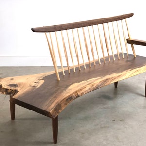 George Nakashima , Live Edge Bench , Mid Century Modern Bench , Live Edge Furniture Walnut , Mid Century Modern Art , Abstract Sculpture
