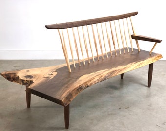 George Nakashima , Live Edge Bench , Mid Century Modern Bench , Live Edge Furniture Walnut , Mid Century Modern Art , Abstract Sculpture