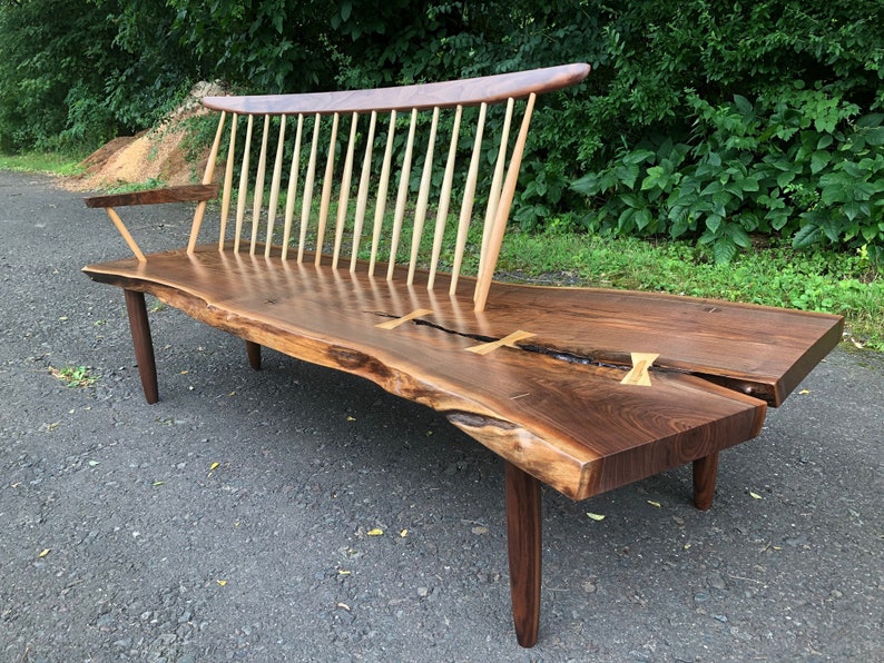 George Nakashima Style Conoid Bench / Mid Century Modern / Danish Modern / Live Edge Bench image 7