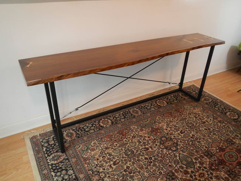 Live Edge Walnut Console Table / Sofa Table / Serving Table / Mid Century Modern / Wood and Steel image 3