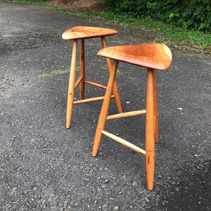 Pair of Wharton Esherick Inspired Wood Stools / Mid Century Modern Stools / Danish Modern / Counter Stool / Barstool / Wood Sculpture image 3