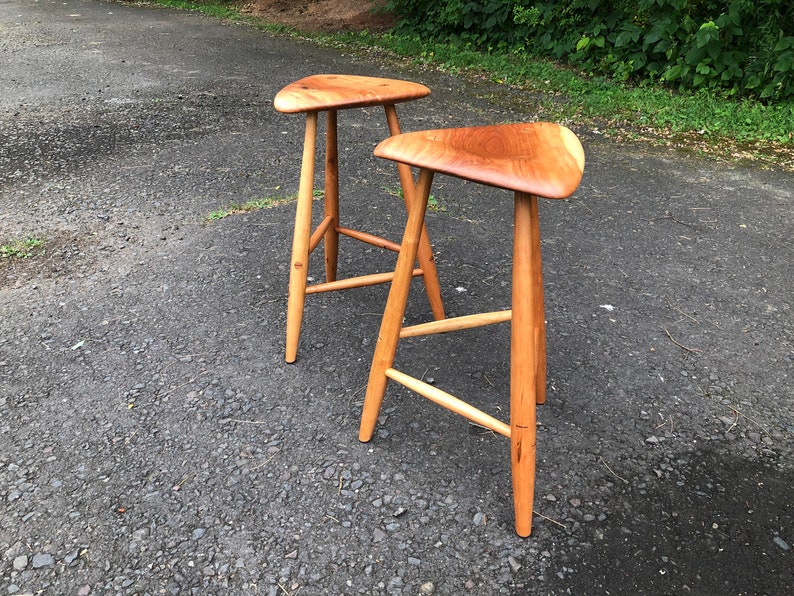 Pair of Wharton Esherick Inspired Wood Stools / Mid Century Modern Stools / Danish Modern / Counter Stool / Barstool / Wood Sculpture image 3