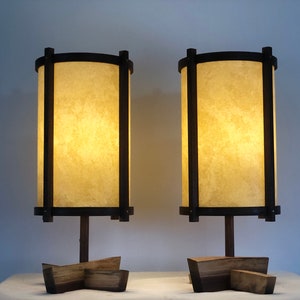 George Nakashima Inspired Lamps Pair / Mid Century Modern / Wood Lamps / Accent Lighting / Table Lamp / Desk Lamp / Retro Lamp image 6