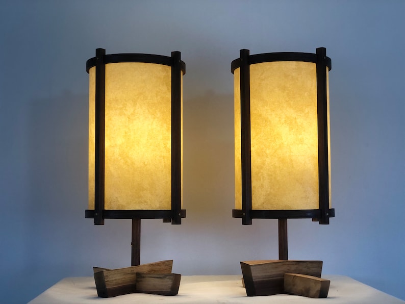 George Nakashima Inspired Lamps Pair / Mid Century Modern / Wood Lamps / Accent Lighting / Table Lamp / Desk Lamp / Retro Lamp image 6