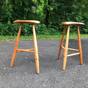 Pair of Wharton Esherick Inspired Wood Stools / Mid Century Modern Stools / Danish Modern / Counter Stool / Barstool / Wood Sculpture image 2