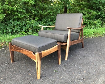 Mid Century Modern Style Lounge Chair with Ottoman / Accent Chair / Upholstered Chair / Danish Modern Chair / Statement Chair