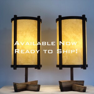 George Nakashima Inspired Lamps Pair / Mid Century Modern / Wood Lamps / Accent Lighting / Table Lamp / Desk Lamp / Retro Lamp image 2