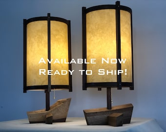 George Nakashima Inspired Lamps Pair / Mid Century Modern / Wood Lamps / Accent Lighting / Table Lamp / Desk Lamp / Retro Lamp