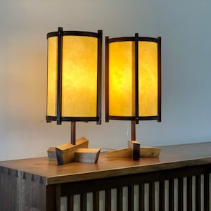 George Nakashima Inspired Lamps Pair / Mid Century Modern / Wood Lamps / Accent Lighting / Table Lamp / Desk Lamp / Retro Lamp image 1