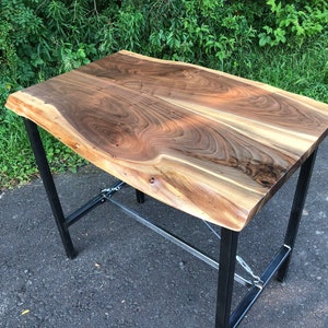 Live Edge Walnut Pub Height Table / Bar / Hightop Table / Mid Century Modern / Industrial Table / Wood and Steel image 3