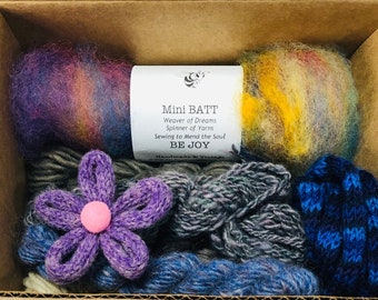 Hand Spun, Yarn Sample Packet, Felting Kit, Gift Set, Gift Wrap Kit, Gift for Weaver, Knitter, Crocheter, DIY Yarn Kit, Treasure Box!