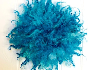 Turquoise Blue, Round Wall Decor, Sheep Fleece, PUFF, Multi-Purpose, Round  Statement Brooch, Fiber Art, Wall Hanging, Fascinator