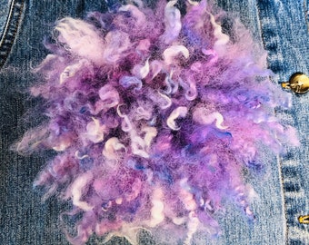 Lavender, Purple, Round Wall Decor, Sheep Fleece, PUFF, Multi-Purpose, Round  Statement Brooch, Fiber Art,  Wall Hanging, Fascinator