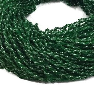 Hand Spun, Art Yarn, 3 ply, Glittery Metallic Thread & Green Wool, Handspun, Knitting, Crochet, Weaving Supply, o1 image 1