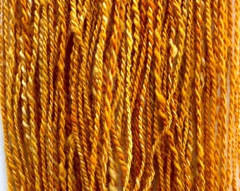 Handspun, Wool, Golden, Sunshine, Solar Dyed, Art Yarn, 2 ply, Doll  Hair, Knitting, Crochet, Weaving, 2.4 oz, 92 yds, Free Ball Winding!