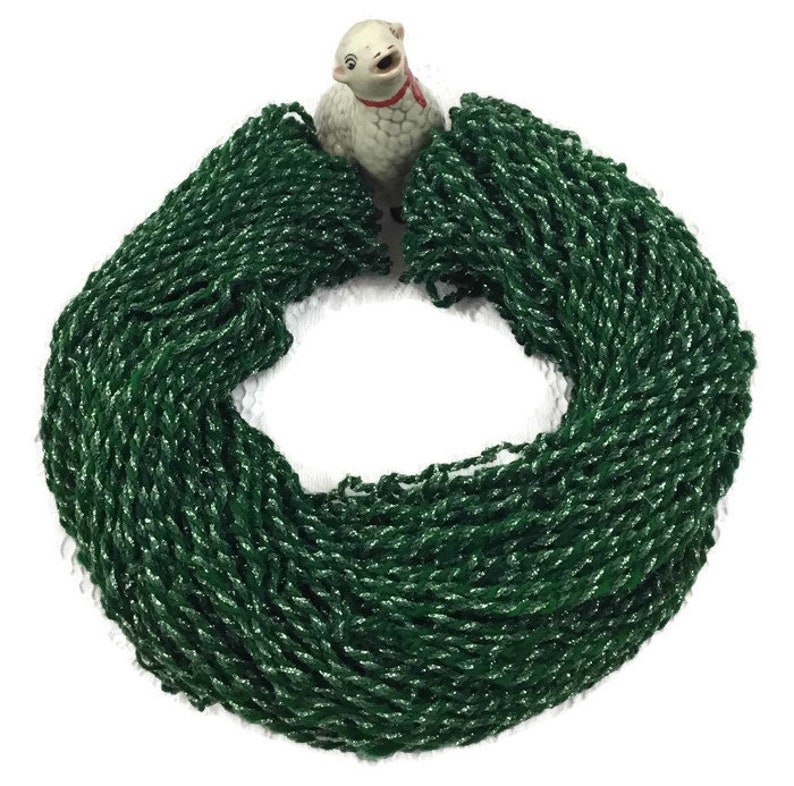 Hand Spun, Art Yarn, 3 ply, Glittery Metallic Thread & Green Wool, Handspun, Knitting, Crochet, Weaving Supply, o1 image 6