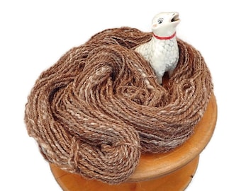 HandSpun Yarn, Wool, Alpaca, Brown, Yarn, Natural Color, Gift for Knitting, Crochet, Weaving, Supply, 2.3 oz, 90 yds, FREE BALL WINDING