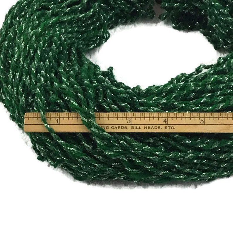Hand Spun, Art Yarn, 3 ply, Glittery Metallic Thread & Green Wool, Handspun, Knitting, Crochet, Weaving Supply, o1 image 8