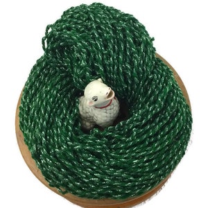 Hand Spun, Art Yarn, 3 ply, Glittery Metallic Thread & Green Wool, Handspun, Knitting, Crochet, Weaving Supply, o1 image 5