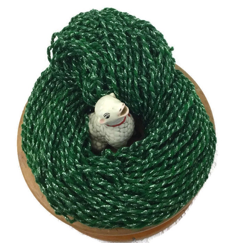 Hand Spun, Art Yarn, 3 ply, Glittery Metallic Thread & Green Wool, Handspun, Knitting, Crochet, Weaving Supply, o1 image 5