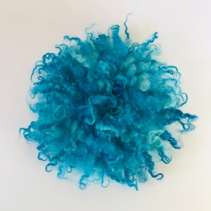 Turquoise Blue, Round Wall Decor, Sheep Fleece, PUFF, Statement Brooch, Fiber Art, Wall Hanging, Fascinator, Gift for Home, Gift for Mom image 6