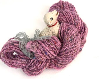 Handspun, Art Yarn, 2 ply, Wool, Sari Silk, Solar Dyed, Doll  Hair, Knitting, Crochet, Weaving, 2 oz, 50  yds, Free Ball Winding!