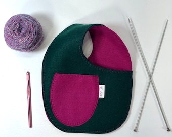 Knitting Bag, Wrist Bag,  Yarn Holder, Eco-Friendly,Project Tote, Reusable Gift Bag, Green & Magenta, Gift for Knitter, Crochet, Crafter