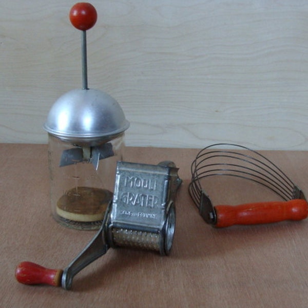 Red Vintage Kitchen Gadgets 3 Red Handled  Reduced Price