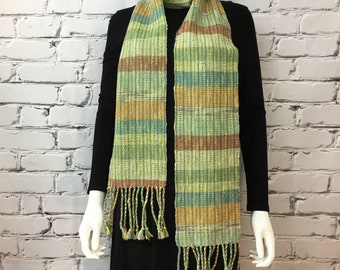 Striped Scarf, Handwoven, Wool & Silk, Easter Gift, Jean Jacket Scarf, Gift for Her, Mother's Day Gift, Spring Fashion