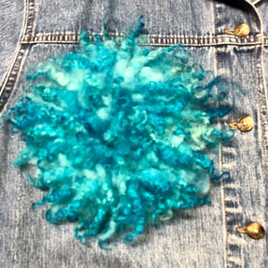 Turquoise Blue, Round Wall Decor, Sheep Fleece, PUFF, Statement Brooch, Fiber Art, Wall Hanging, Fascinator, Gift for Home, Gift for Mom image 3