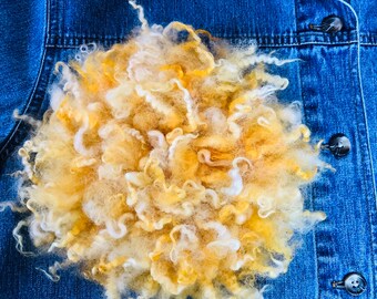 Golden, Yellow, Round Wall Decor, Sheep Fleece, PUFF, Multi-Purpose, Round  Statement Brooch, Fiber Art  Wall Hanging