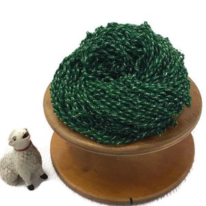 Hand Spun, Art Yarn, 3 ply, Glittery Metallic Thread & Green Wool, Handspun, Knitting, Crochet, Weaving Supply, o1 image 7