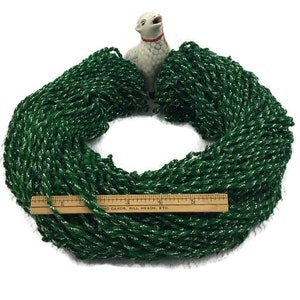 Hand Spun, Art Yarn, 3 ply, Glittery Metallic Thread & Green Wool, Handspun, Knitting, Crochet, Weaving Supply, o1 image 3