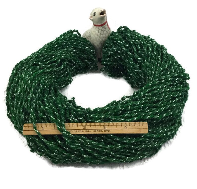 Hand Spun, Art Yarn, 3 ply, Glittery Metallic Thread & Green Wool, Handspun, Knitting, Crochet, Weaving Supply, o1 image 3