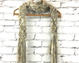 Handwoven Scarf, Fiber Art, Boa, Hand Spun Art Yarn, Wearable Art, Silver Gray Art Yarn, Foggy Morning at the Beach, Great GIFT!