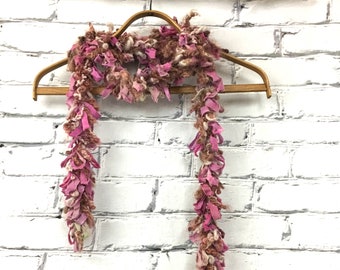 Skinny Scarf, Purple & Pink, Boa, Hand Woven Scarf, Collar Ruff, Art Yarn, Wearable Art, Gypsy Boho, Great GIFT!