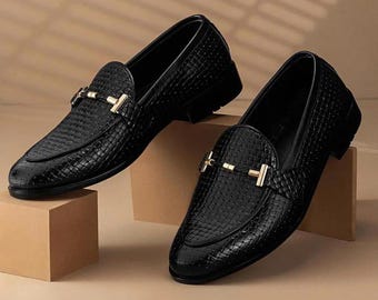 Handmade Men's Black Woven Leather Loafers | Luxury Slip-On Shoes | Formal & Casual Wear