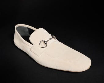 Men's Handmade White Leather Horsebit Loafers Handmade Square Toe Dress Shoes