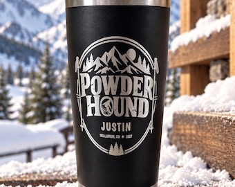 Ski Tumbler, Personalized Mountain Tumbler, 20oz Custom Name Engraved Ski Gift