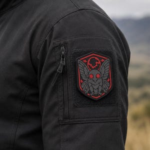 Cryptid Morale Patch, Dark Gothic Moth PVC Patch, Red Eye Night Creature Tactical Badge, Spooky Red Moon Backpack Accessory, Hook and Loop