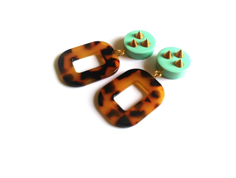 Tortoiseshell Hoop Earrings Tortoise Shell Mint Brass Statement Earrings Large Hoops Retro Pin Up FREE UK SHIPPING