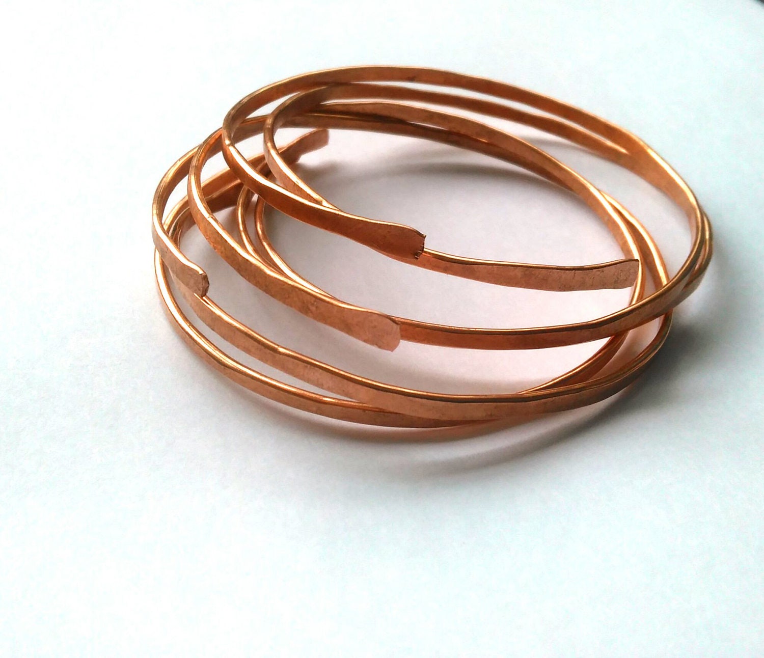 Copper Stacking Bangles Set Hammered Copper Open Bracelets Etsy UK