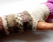 Fingerless Gloves Rustic Nordic Fairisle Long Mittens FREE UK SHIPPING