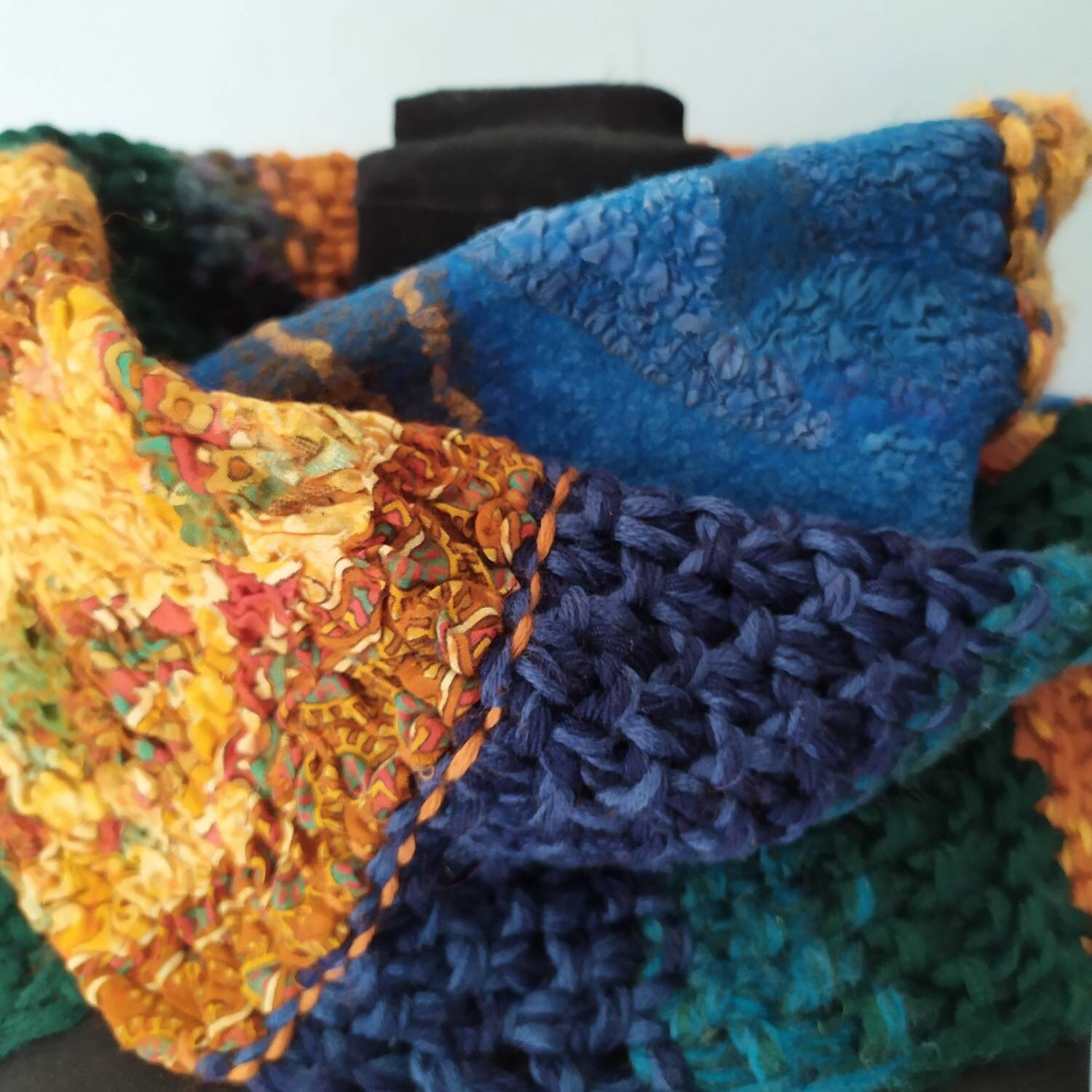 Unusual scarf Knitted Felted colorful thick crochet scarf Etsy
